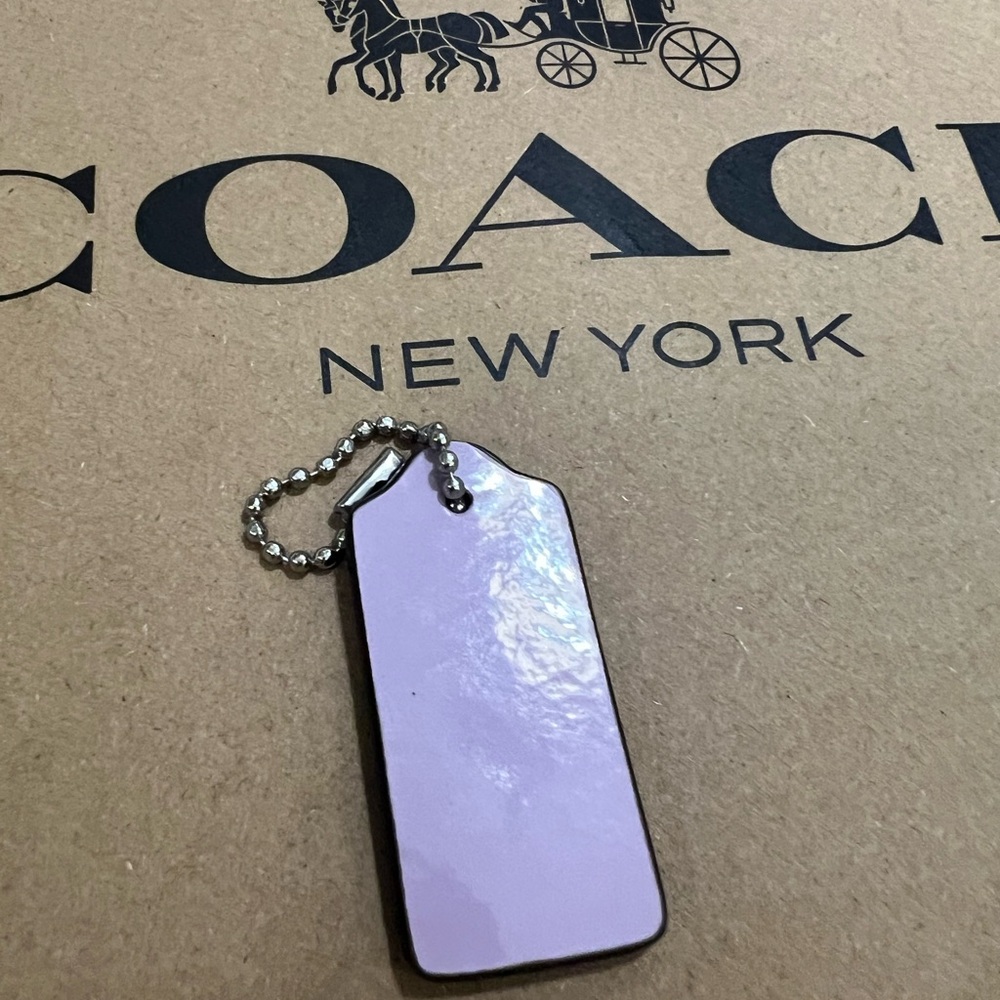 Coach Light Lavender Patent Leather Tag Keychain with Silver Ball Chain - Picture 2 of 6